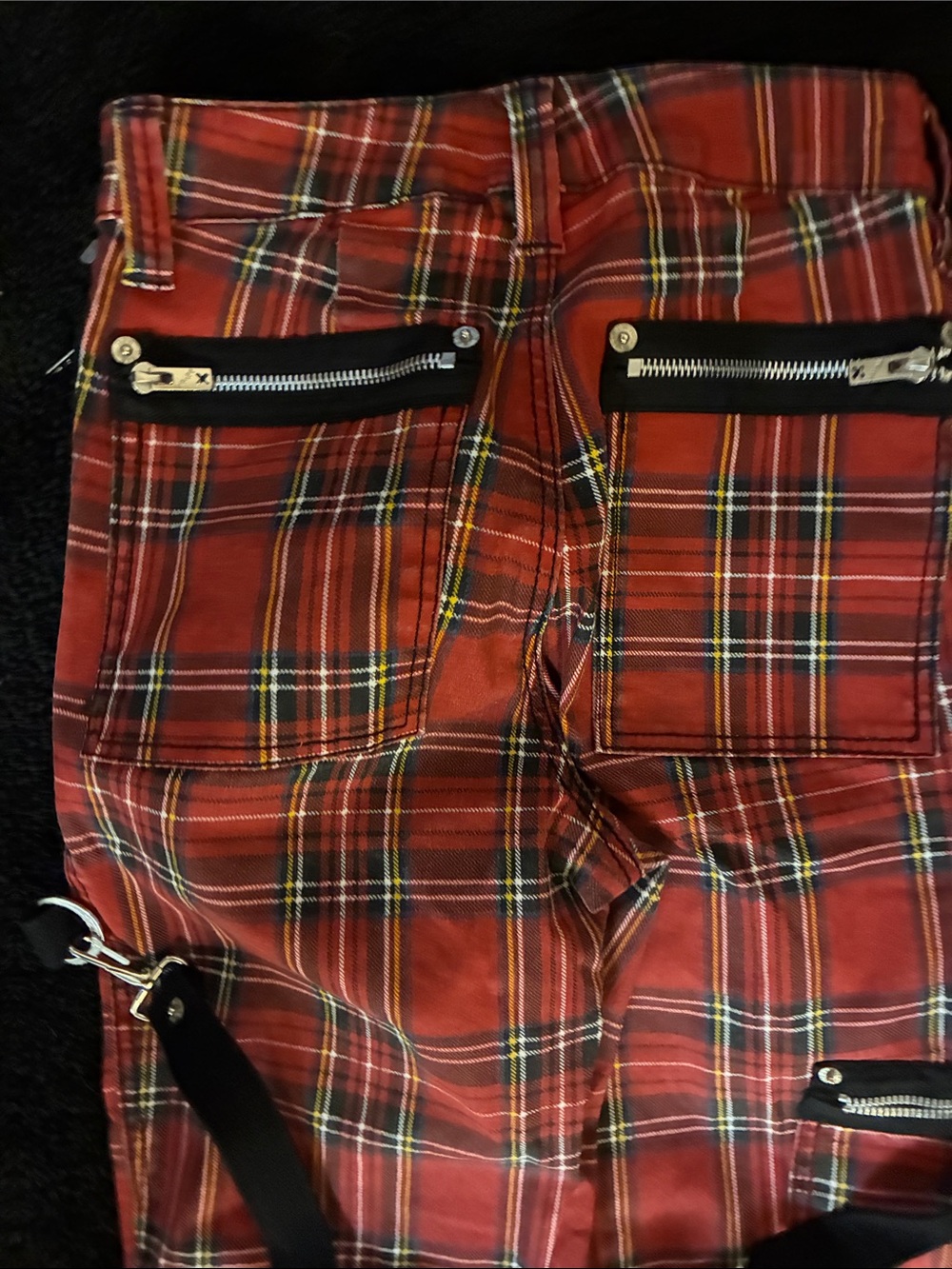 Tripp NYC Red Plaid Cargo Pants with Black Straps size 25 - Picture 3 of 6